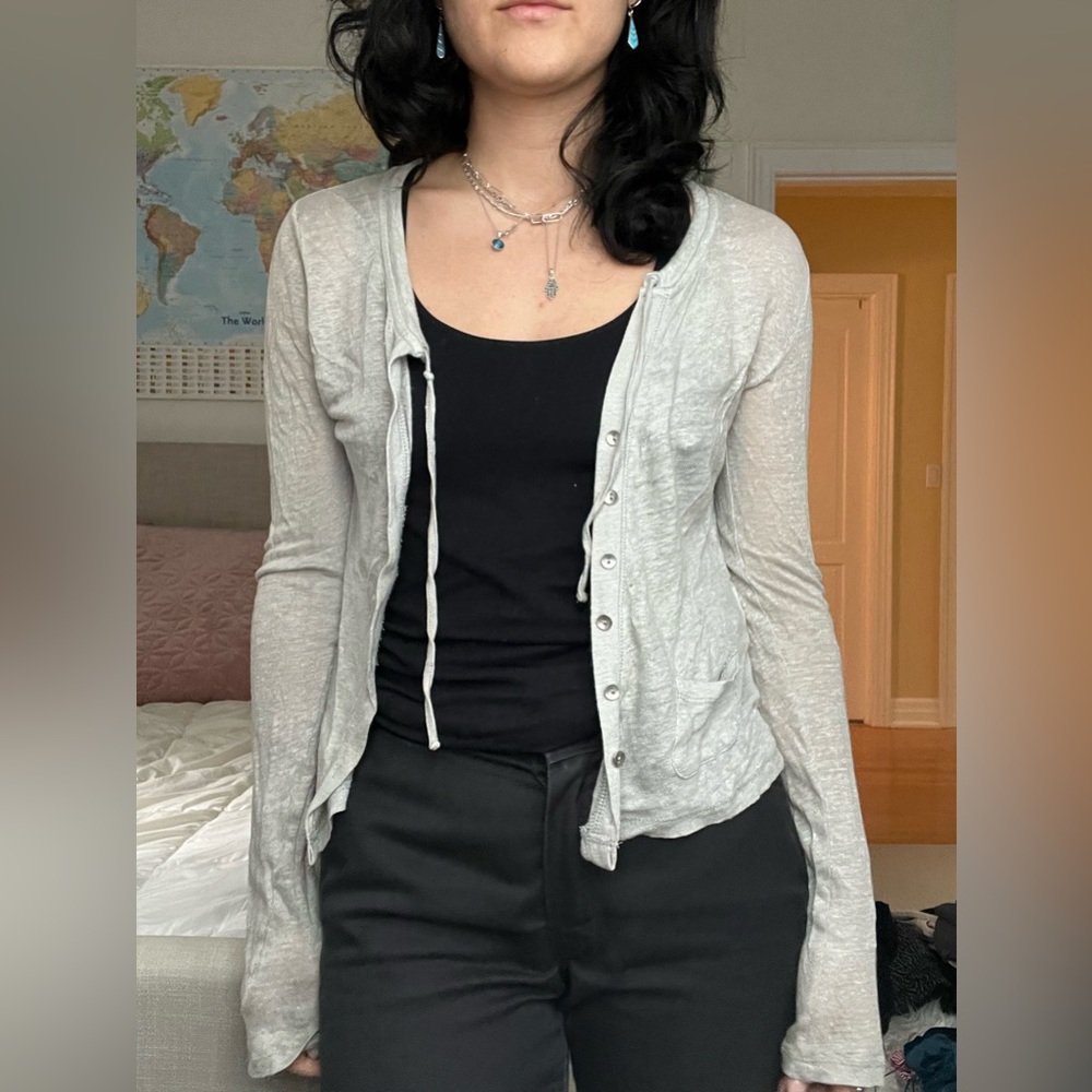 Grey Lightweight Button Up Cardigan